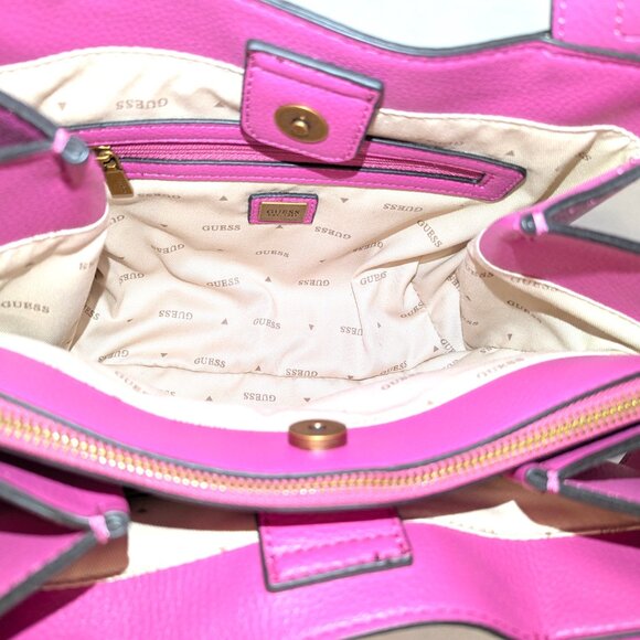 Guess | Zed Pebbled Small Girlfriend Carryall Purse in Fuchsia Pink | One Size - Picture 7 of 13